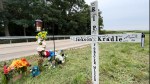 Jackson Kradle memorial at scene where he was killed in July 2024.